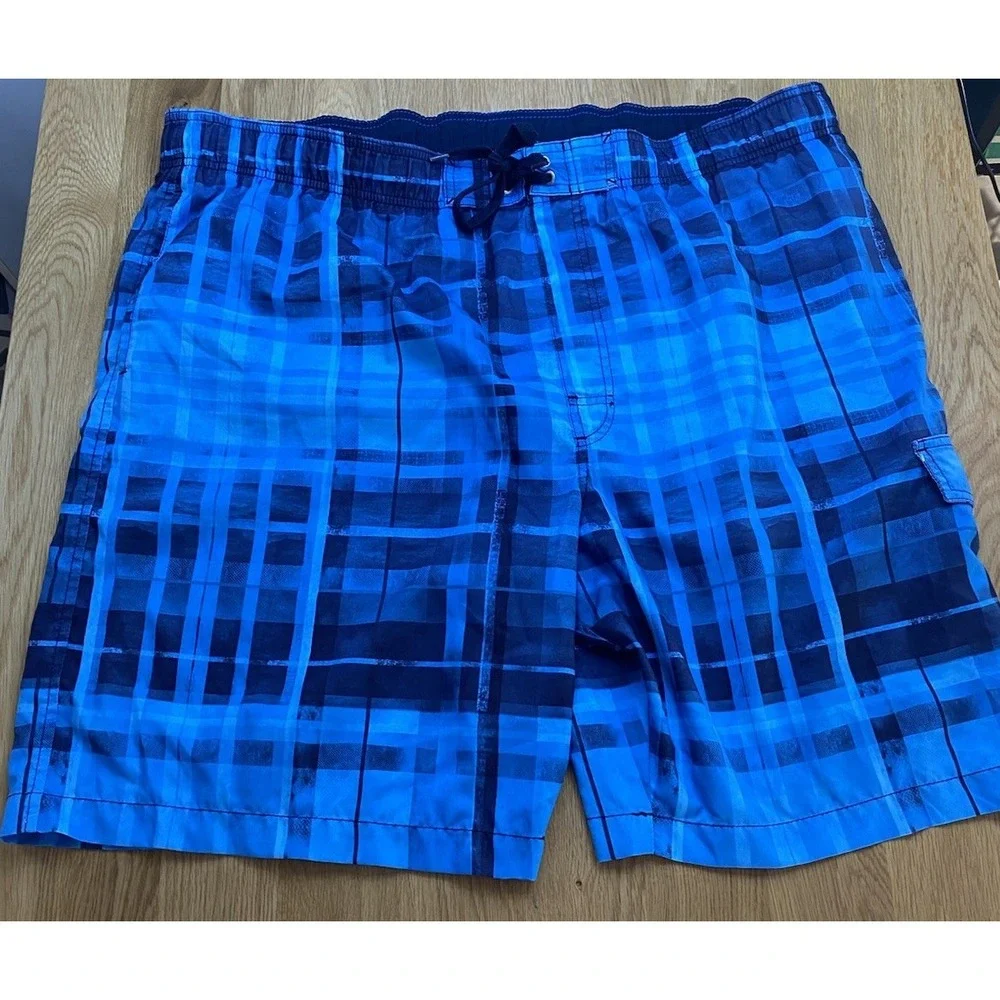 Men's Sonoma XXL‎ Multi Blue Swim Trunks Shorts Bathing Suit Drawstring Pockets